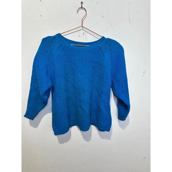 Vintage PIERRE CARDIN Royal Blue Shoulder Padded Cable Knit Sweater Size Medium - Picture 1 of 7